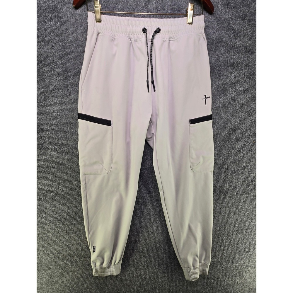 0633 Art of Homage Mens Cargo Jogger Pants Gray Tapered Size M Nail Cross Logo